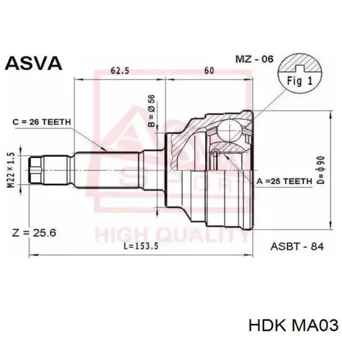 Junta homocinética exterior delantera MA03 HDK