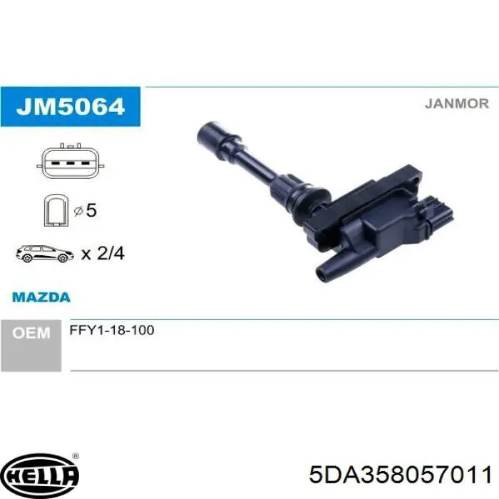 Купить 5DA358057011 HELLA Катушка зажигания