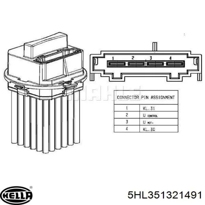 5HL351321491 HELLA резистор (сопротивление вентилятора печки (отопителя салона))