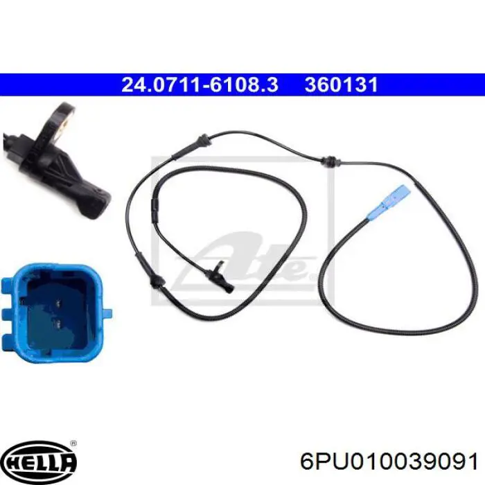 Sensor ABS trasero 6PU010039091 HELLA