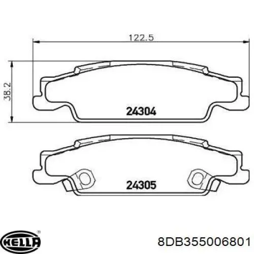 Pastillas de freno traseras 8DB355006801 HELLA