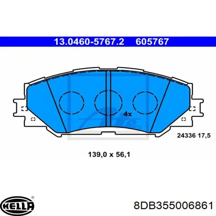 Купить 8DB355006861 HELLA Колодки тормозные