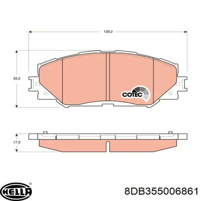 Передние тормозные колодки 8DB355006861 HELLA