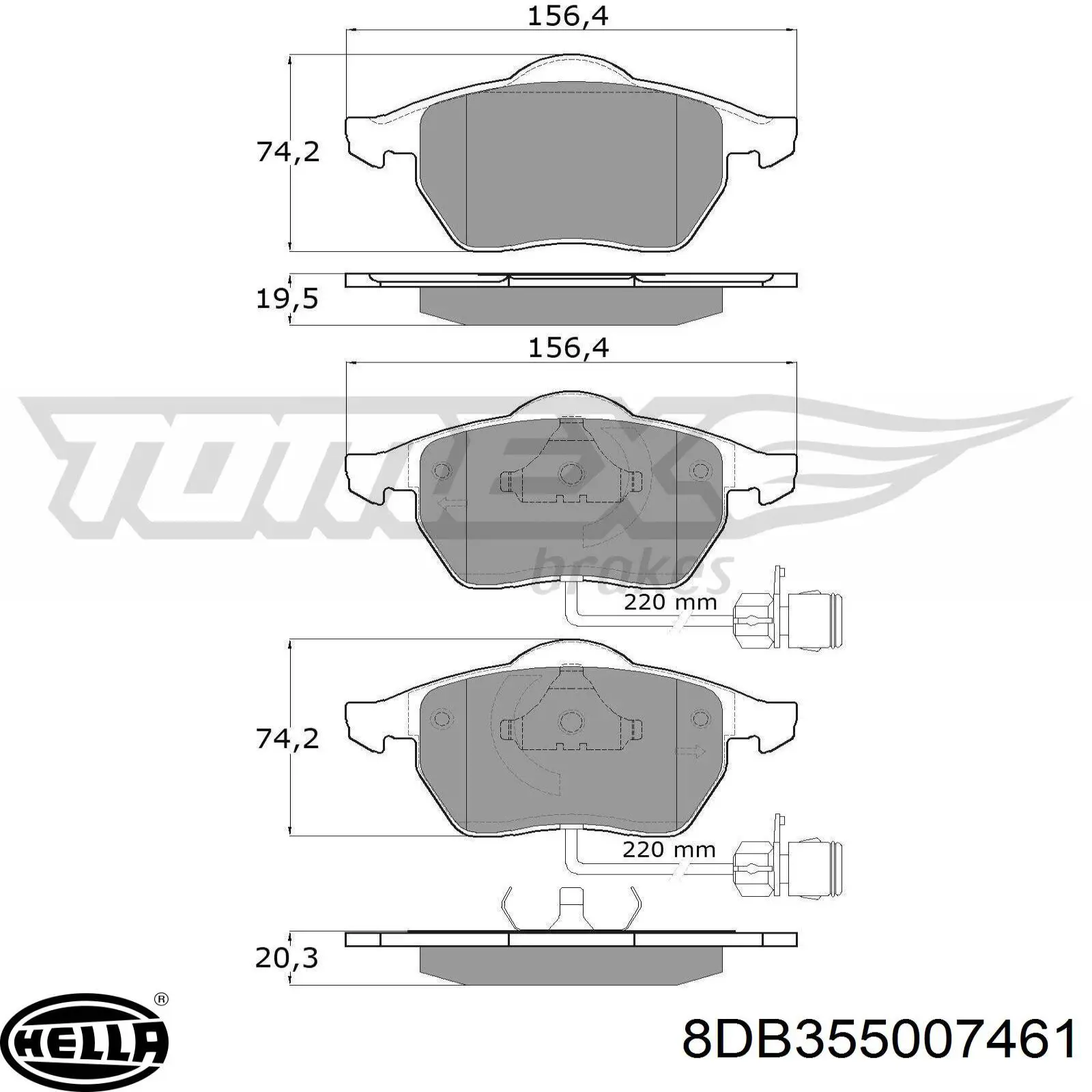 Передние тормозные колодки 8DB355007461 HELLA