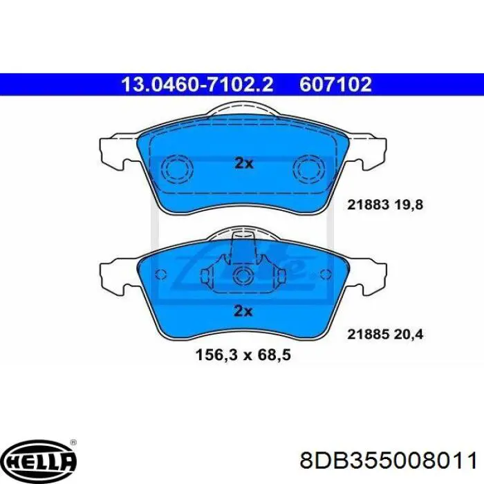 Передние тормозные колодки 8DB355008011 HELLA