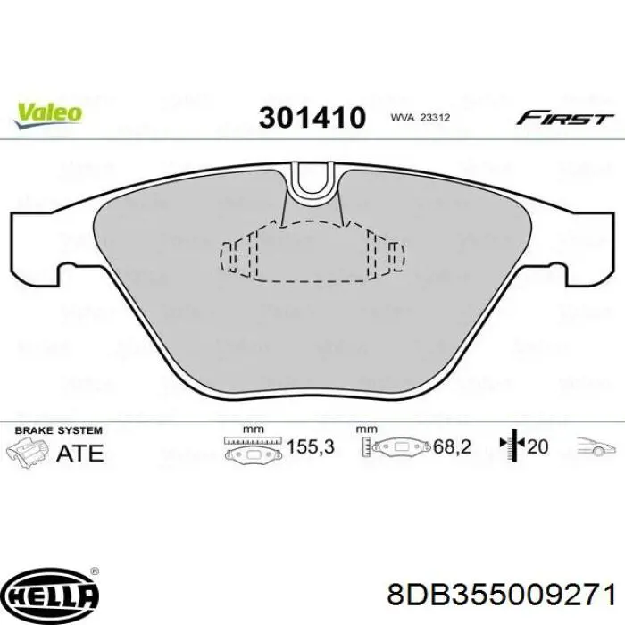 Купить 8DB355009271 HELLA Колодки тормозные
