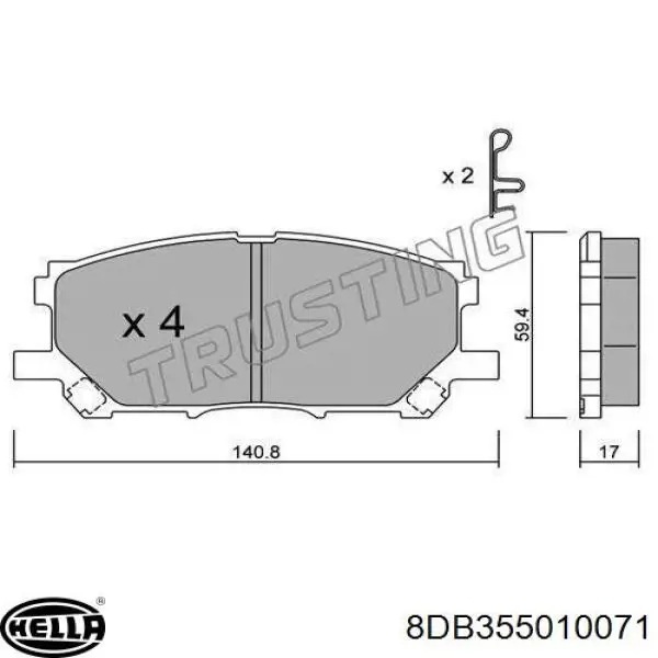 Передние тормозные колодки 8DB355010071 HELLA