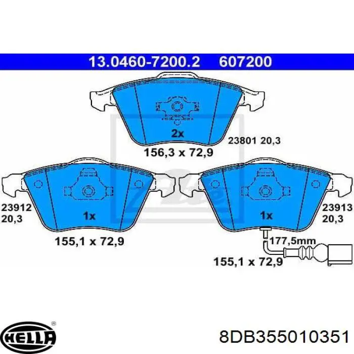 Купить 8DB355010351 HELLA Колодки тормозные