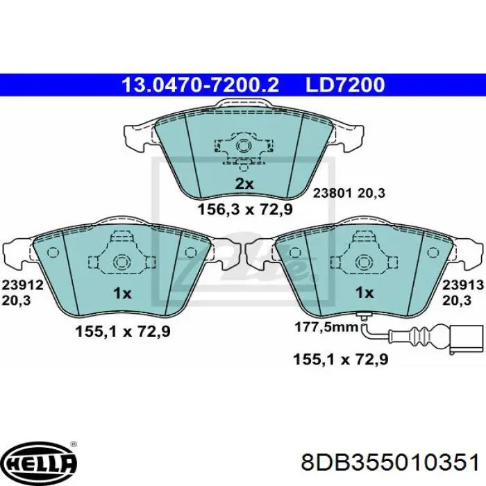 Передние тормозные колодки 8DB355010351 HELLA