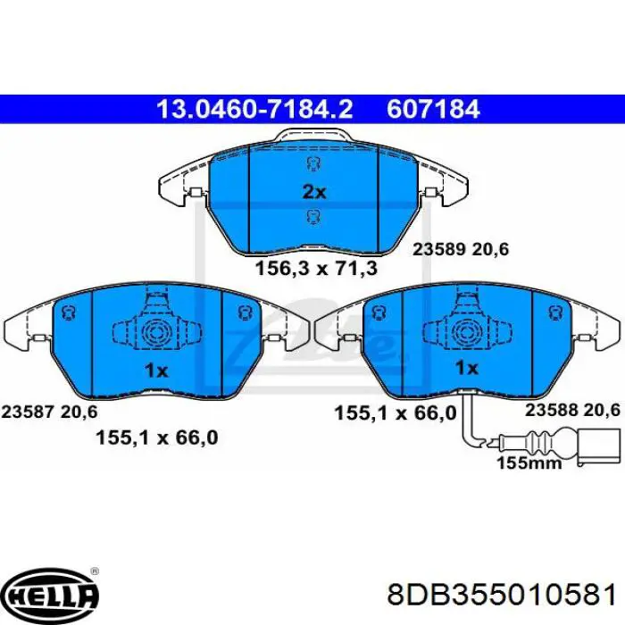 Колодки тормозные передние дисковые HELLA 8DB355010581