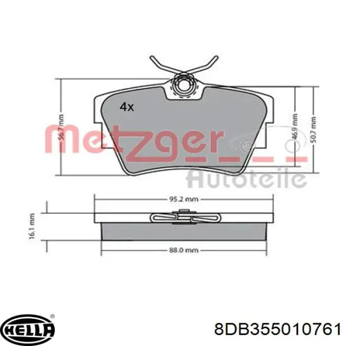 Задние тормозные колодки 8DB355010761 HELLA