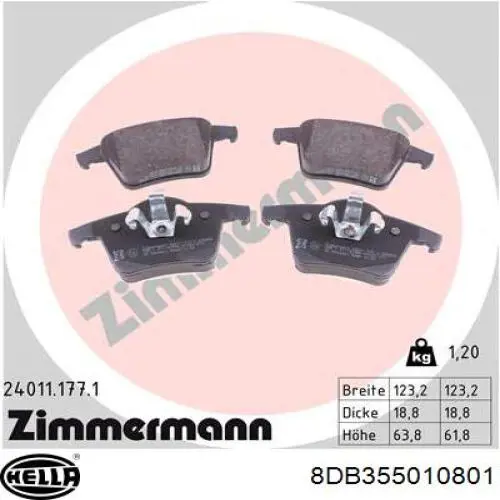 Задние тормозные колодки 8DB355010801 HELLA