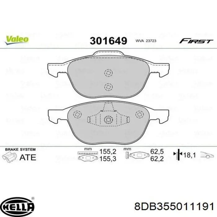 Купить 8DB355011191 HELLA Колодки тормозные