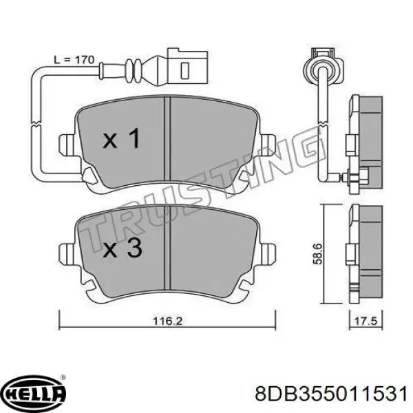 Задние тормозные колодки 8DB355011531 HELLA