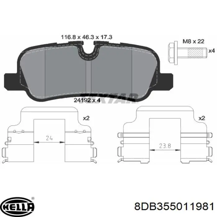 Задние тормозные колодки 8DB355011981 HELLA
