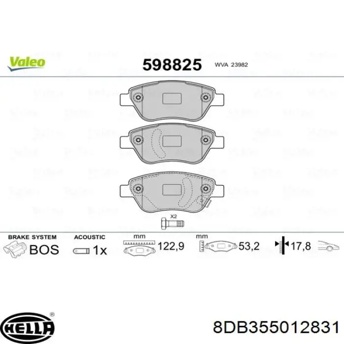 Передние тормозные колодки 8DB355012831 HELLA