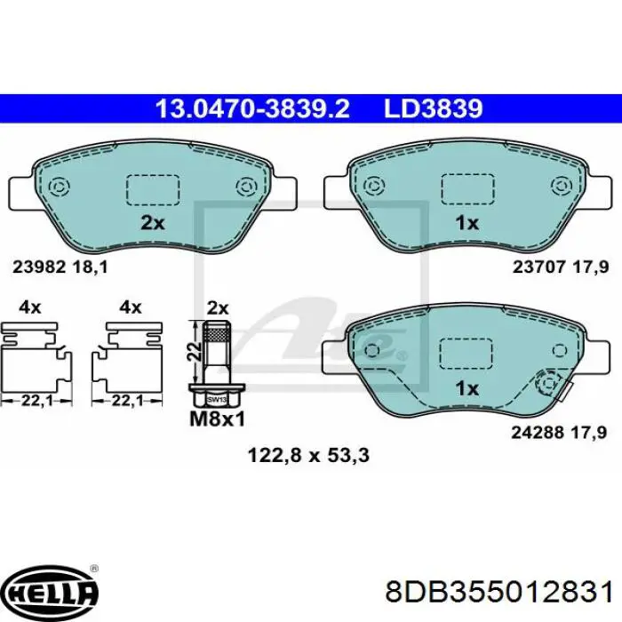 Купить 8DB355012831 HELLA Колодки тормозные