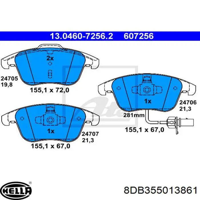 Передние тормозные колодки 8DB355013861 HELLA