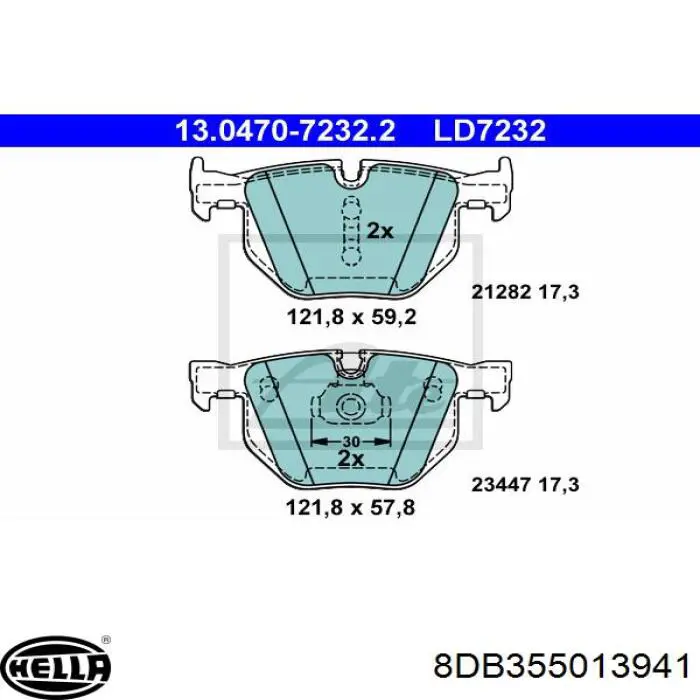 Купить 8DB355013941 HELLA Колодки тормозные задние, дисковые