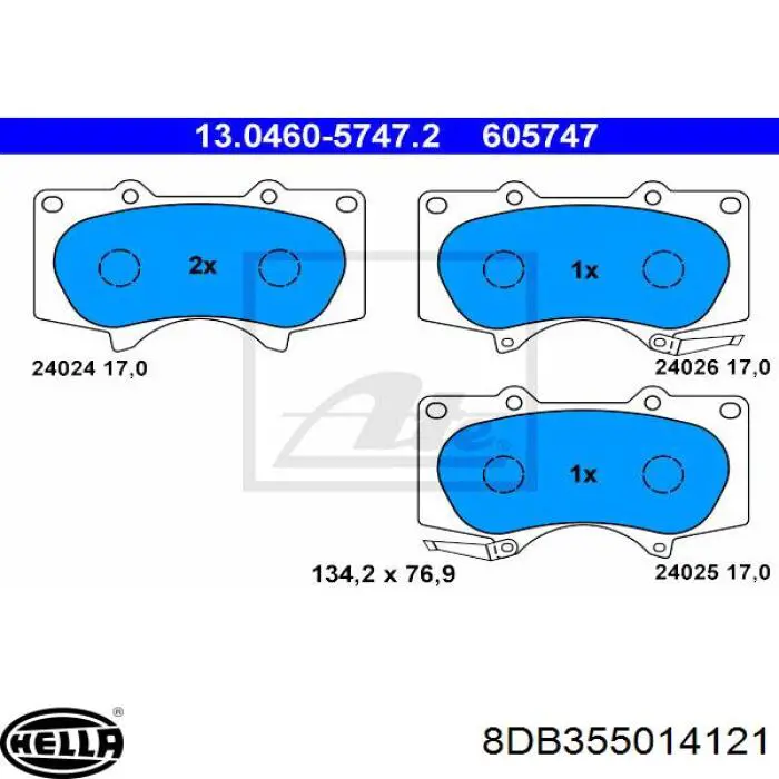 Купить 8DB355014121 HELLA Колодки тормозные