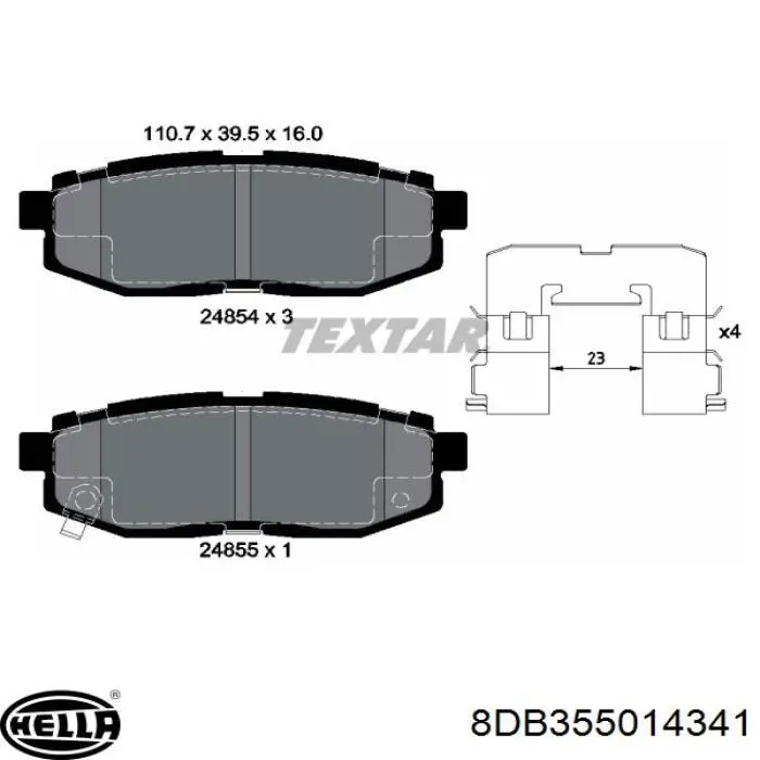 Задние тормозные колодки 8DB355014341 HELLA