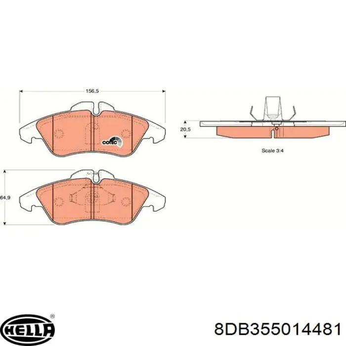 Передние тормозные колодки 8DB355014481 HELLA