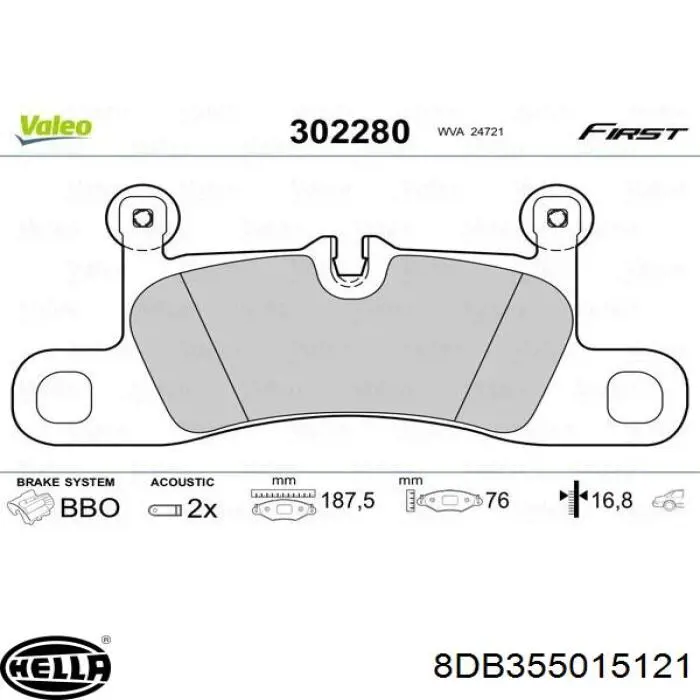 Купить 8DB355015121 HELLA Колодки тормозные задние, дисковые