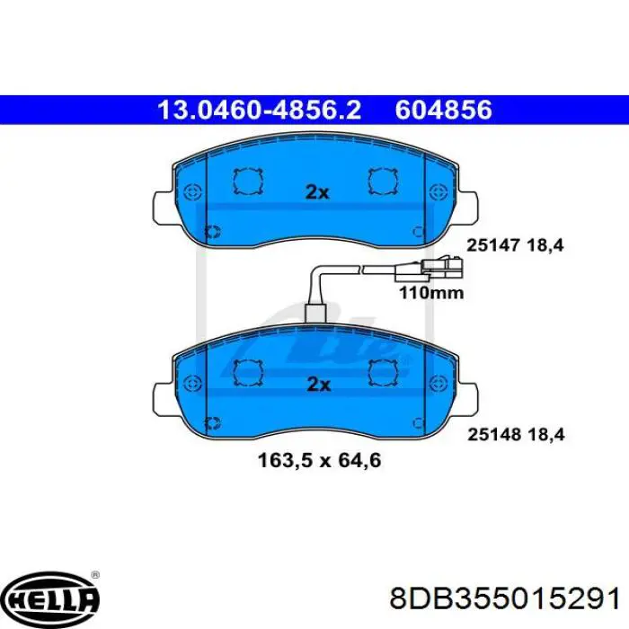 Передние тормозные колодки 8DB355015291 HELLA