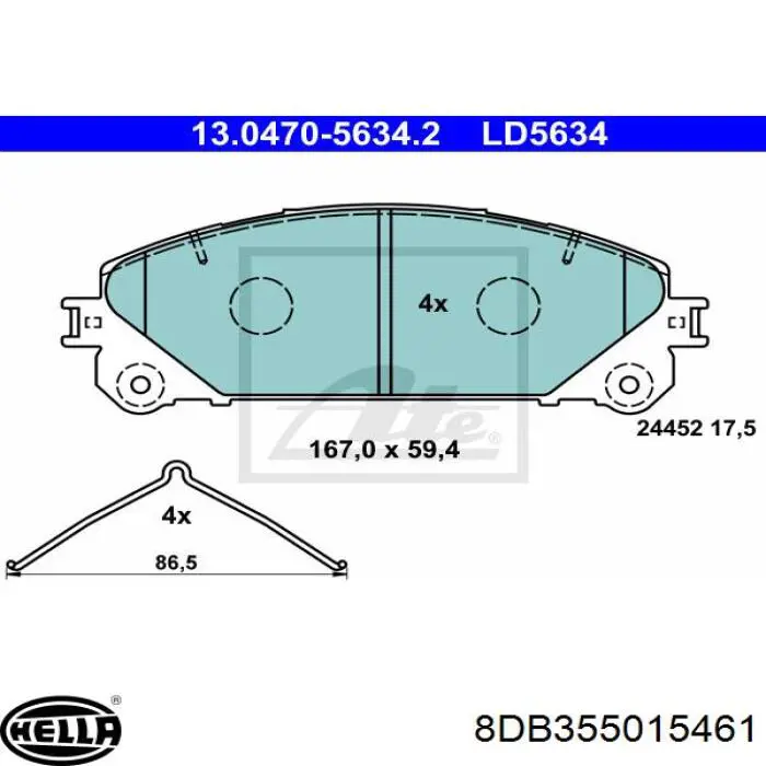 8DB355015461 HELLA колодки тормозные передние дисковые