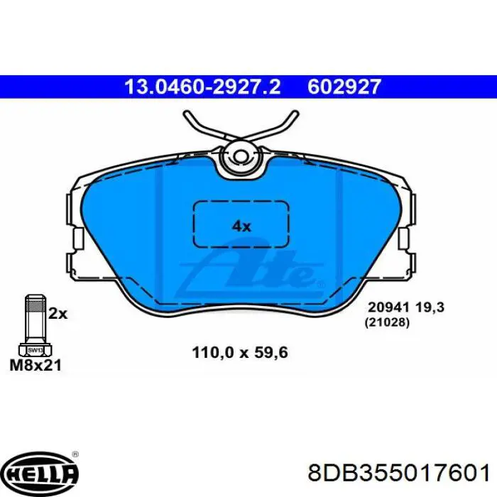 Купить 8DB355017601 HELLA Колодки тормозные