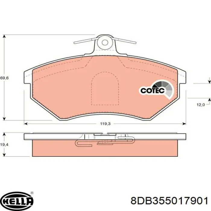 Передние тормозные колодки 8DB355017901 HELLA