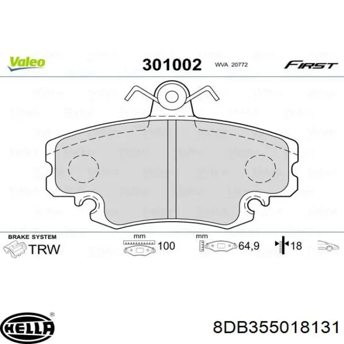 Передние тормозные колодки 8DB355018131 HELLA