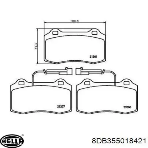 Передние тормозные колодки 8DB355018421 HELLA