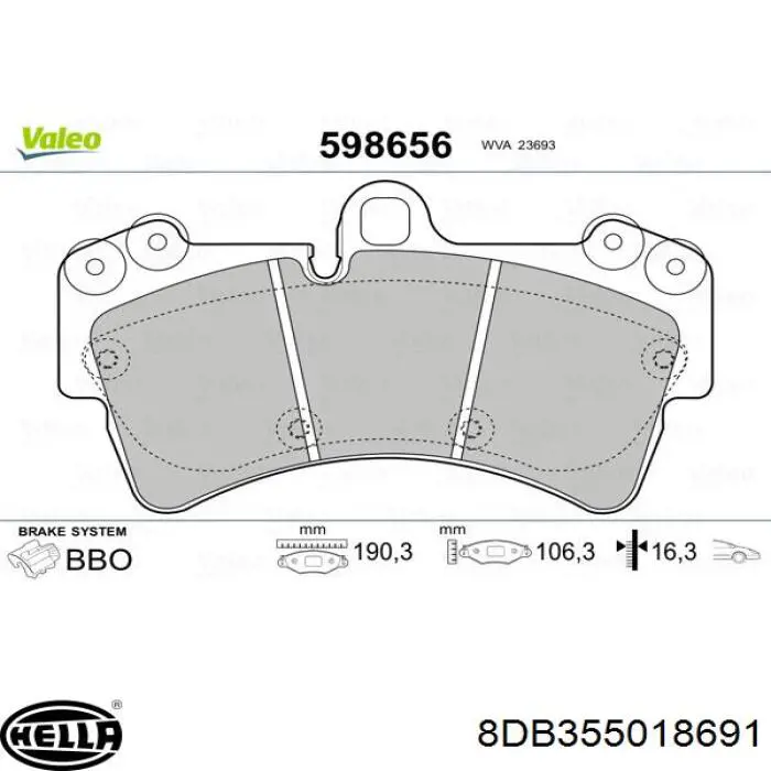 Передние тормозные колодки 8DB355018691 HELLA