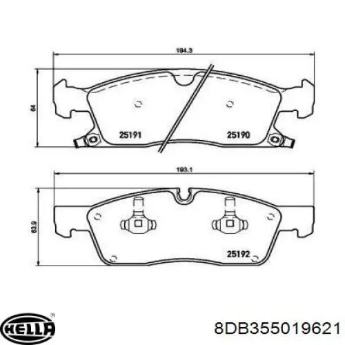 Передние тормозные колодки 8DB355019621 HELLA