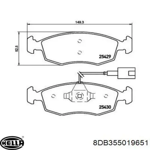 Передние тормозные колодки 8DB355019651 HELLA