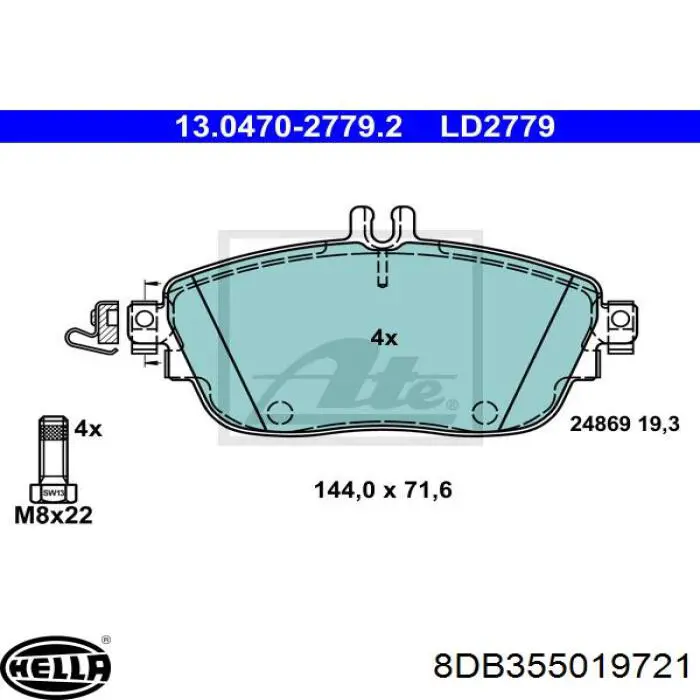 Передние тормозные колодки 8DB355019721 HELLA