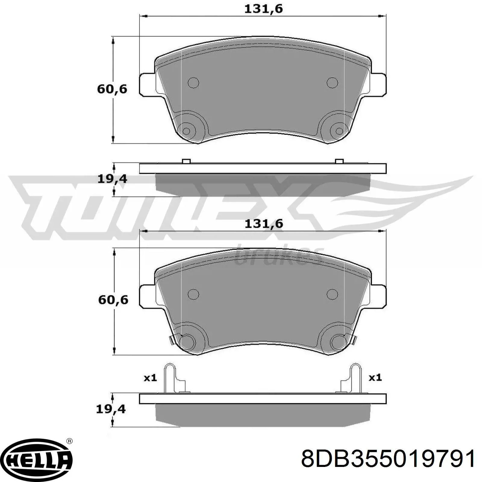Передние тормозные колодки 8DB355019791 HELLA