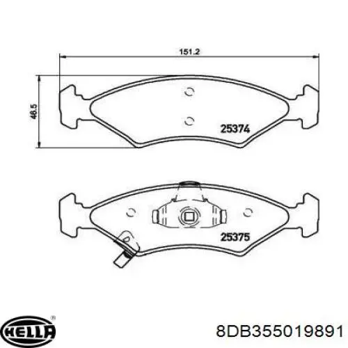 Передние тормозные колодки 8DB355019891 HELLA