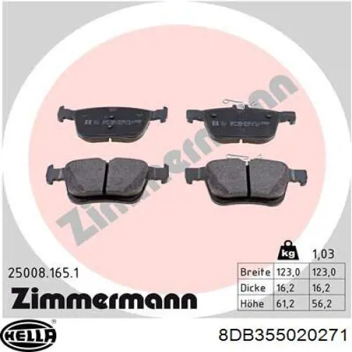 Купить 8DB355020271 HELLA Колодки тормозные задние, дисковые