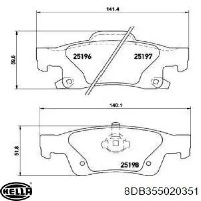 Задние тормозные колодки 8DB355020351 HELLA