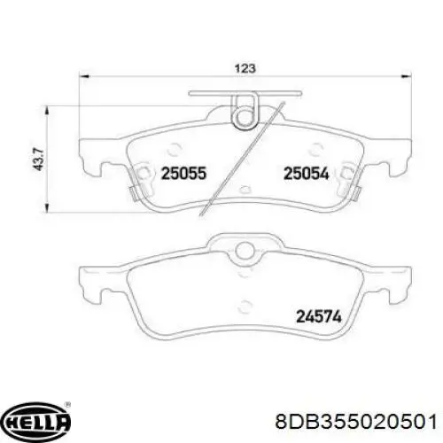 Задние тормозные колодки 8DB355020501 HELLA