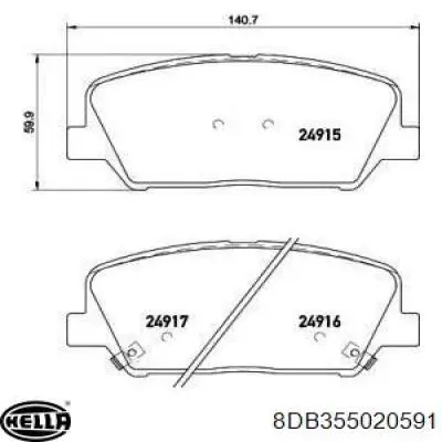 Передние тормозные колодки 8DB355020591 HELLA