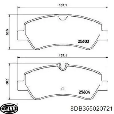 8DB355020721 HELLA sapatas do freio traseiras de disco