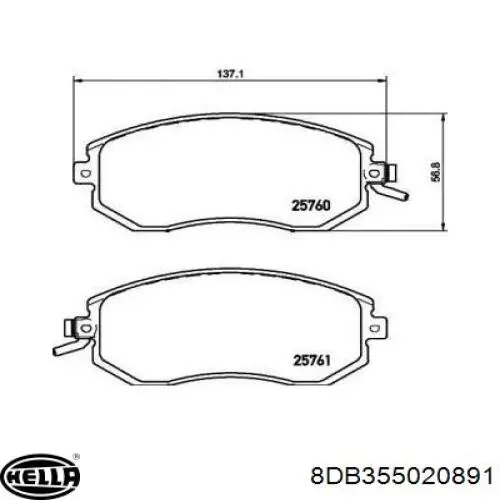 Передние тормозные колодки 8DB355020891 HELLA