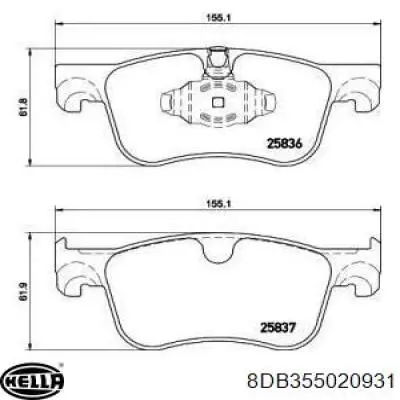 Передние тормозные колодки 8DB355020931 HELLA