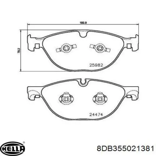 Передние тормозные колодки 8DB355021381 HELLA