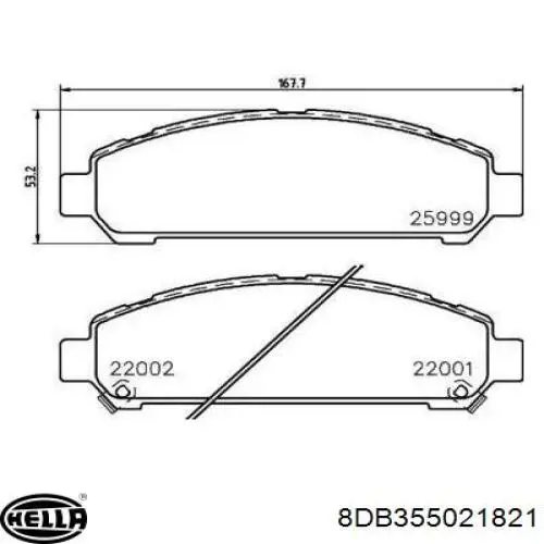 8DB 355 021-821 HELLA sapatas do freio dianteiras de disco