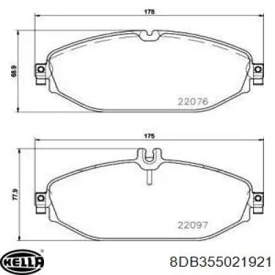 8DB355021921 HELLA sapatas do freio dianteiras de disco