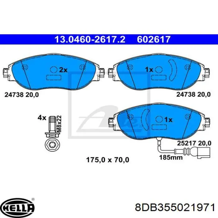 Передние тормозные колодки 8DB355021971 HELLA